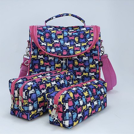 Bolsa Térmica Noah + Estojo Duplo + Estojo 01 div - Gatinho Color