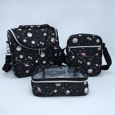 Bolsa Térmica Noah + Shoulder + Necessaire Liah (M) - Planets Cute Preto