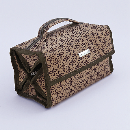 Necessaire Rocambole 4 Compartimentos e Gancho de Pendurar Estampa Clássico Marrom Claro