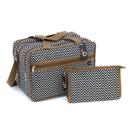 Kit c/2 peças - Bolsa Mala de Mão c/4 Repartições + Necessaire Versátil - Estampa Zig Zag