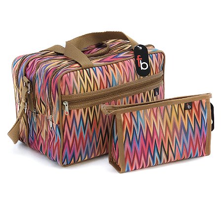Bolsa de Mão Casual 3 Repartições e Necessaire Versátil - Zig Zag Colorida