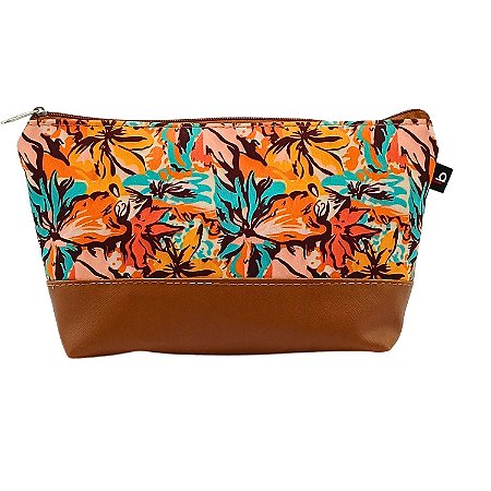 Necessaire Margot Forrada - Estampa Floral Laranja