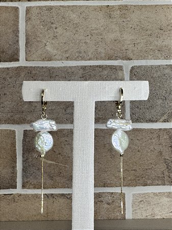 Brinco Pérolas Dupla em Fio