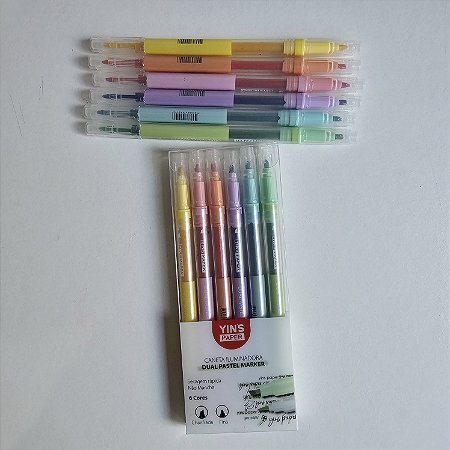 Kit 6 Caneta Iluminadora - Dual Pastel Marker