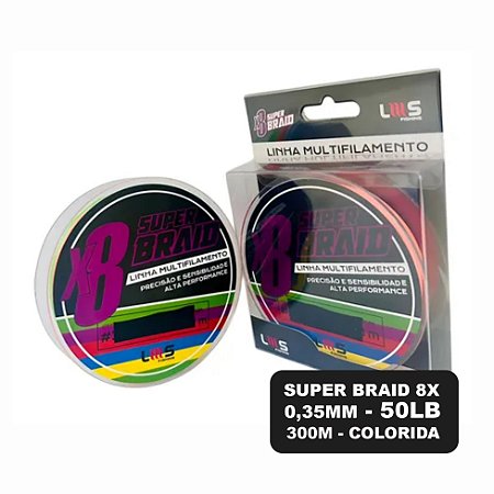 Linha multifilamento Super Braid 8x - 50lb - 300m - MULTICOLOR - LUMIS