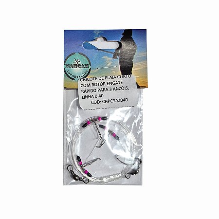 Chicote de praia curto - 3 anzois - 0,40mm