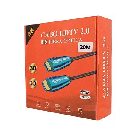 Cabo Hdmi 2.0 4K Fibra Óptica 20 metros
