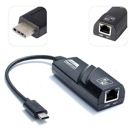 Adaptador de Rede USB type C 3.0 para RJ45 Lan Gigabit Ethernet