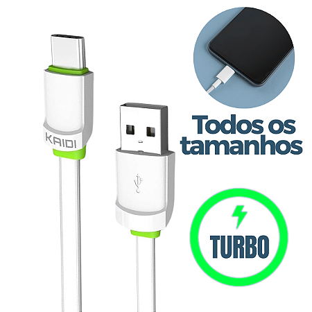 Cabo de Dados USB X Tipo C - Kaidi Carregamento Turbo Todos os Tamanhos