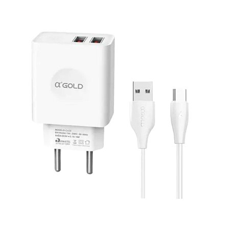 Kit Carregador Rápido Gold 3.1A com 2 USB + Cabo de Carregamento Turbo Tipo C ( CA25-3 )