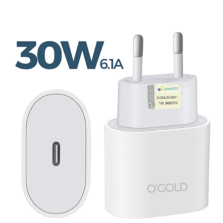 Tomada Carregador 30W 6.1A USB Tipo C TURBO Fast Charger