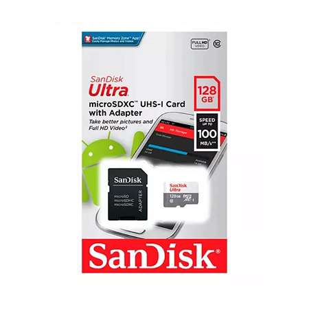 Cartão Expansor de Memoria SanDisk Ultra Class 10 Full Hd Video UHS-I MicroSD 128G Original + Adaptador SD