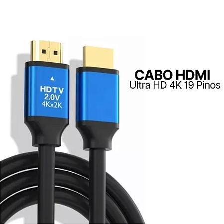 Cabo HDMI 2.0 Ultra HD 4K 3 Metros - VISOR 19 Pinos, Blindado, Conectores Banhados a Ouro, 3D e Áudio 7.1, Alta Velocidade de Transmissão