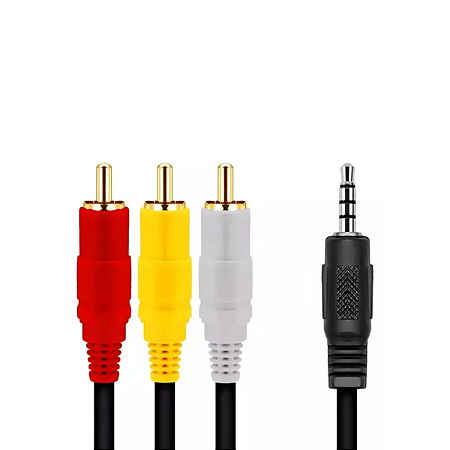 Cabo Adaptador P2 Macho Para 3 RCA Macho AV Áudio Vídeo 150cm – Para TV Box, LCD, Tubo, Receptor, Conversor