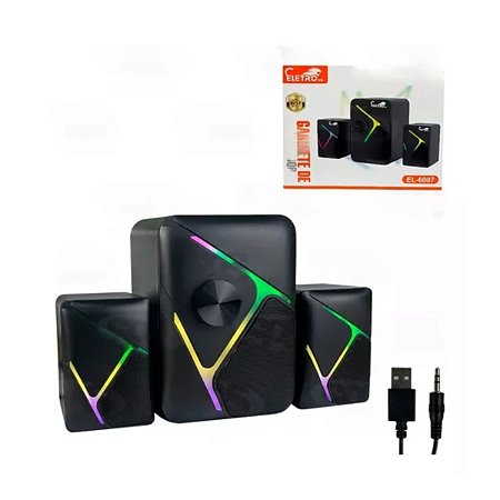 Caixa de Som Multimídia Eletromex EL-6007 5W+3Wx2 com Subwoofer, LED RGB, Bluetooth
