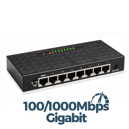Switch de Rede RJ45 8 Portas Giga 100/1000 Mbps