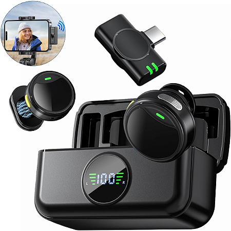 Microfone de Lapela Duplo Tipo USB C para Celular - Cancelamento de Ruido