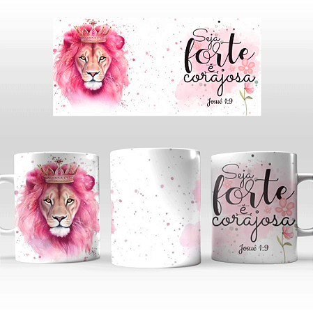 Caneca Personalizada - Leão e frase Seja forte e corajosa 325ml + Caixinha