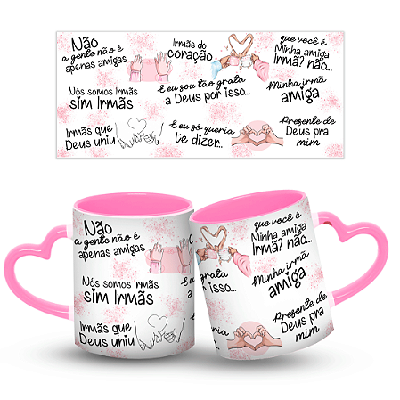 Caneca Alça de Coração Personalizada - Com Frase de Amiga 325ml + Caixinha