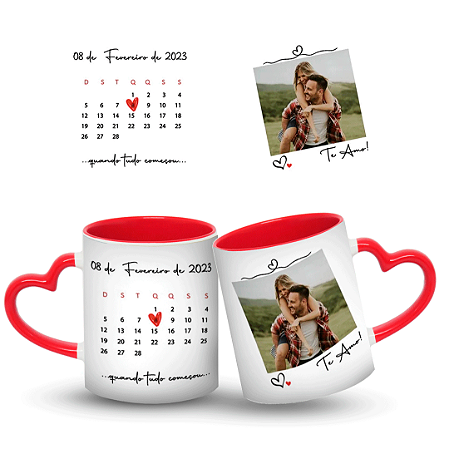 Caneca Alça de Coração Personalizada - Com Foto e Data 325ml + Caixinha