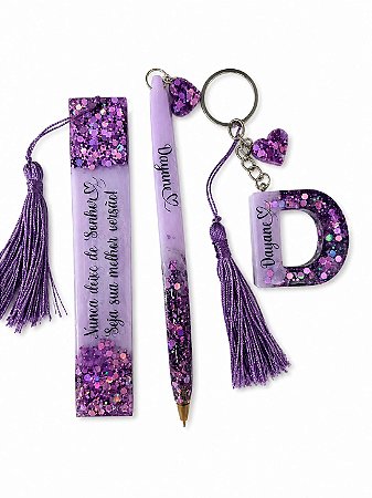 Kit de Resina Personalizado Lilas Glitter com Nome