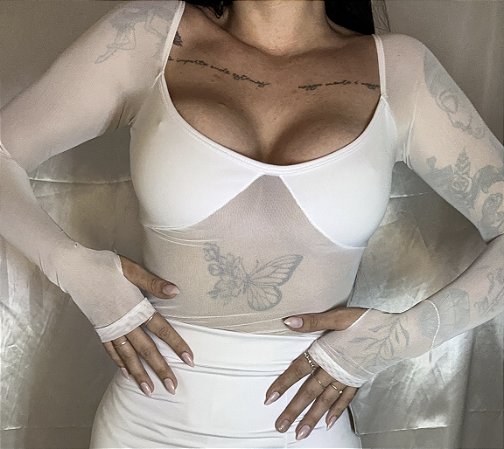 Body lady manga longa (Branco)