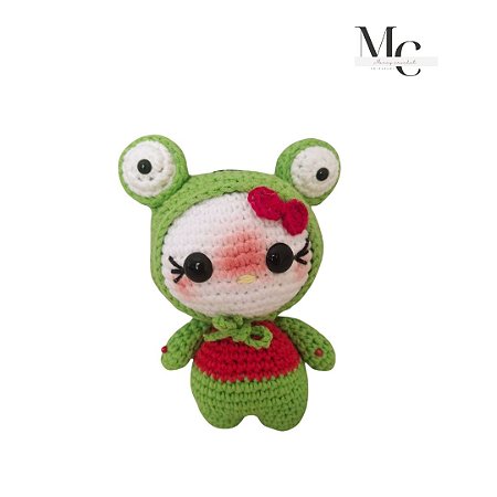 Hello kitty Vestida de Keroppi - Amigorumi