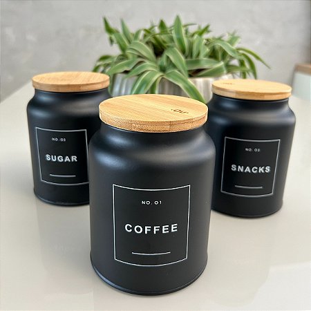 Kit Potes para Mantimentos Sugar, Coffee e Snacks - 3 Unidades