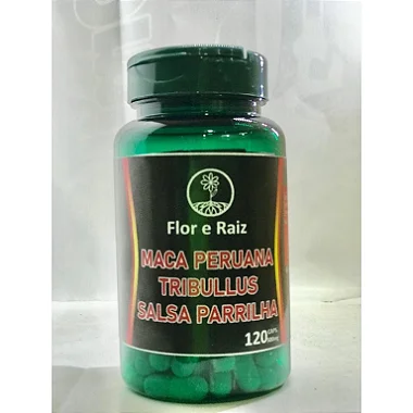 MACA PERUANA COM TRIBULLUS TERRESTRE E SALSA PARRILHA FLOR E RAIZ 120 CAP DE 500 MG
