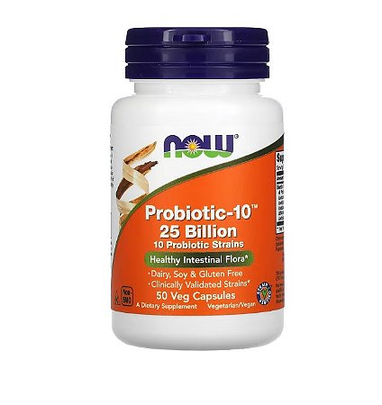 NOW Foods Probiótico-10 25 Bilhões - 50 Cápsulas | Saúde Intestinal e Imunidade