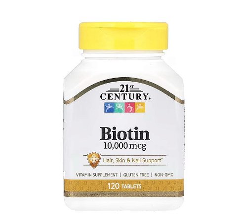 Biotina 10.000 mcg 21st Century - 120 Comprimidos | Suplemento para Cabelos e Unhas Fortes