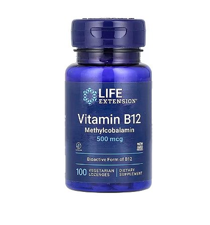 Life Extension Vitamina B12 500 mcg - 100 Pastilhas Vegetarianas | Metilcobalamina Pura