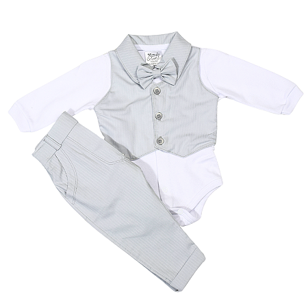 Conjunto Social para Bebês Estilo Peaky Blinders - Body, Colete, Calça e Gravata Borboleta