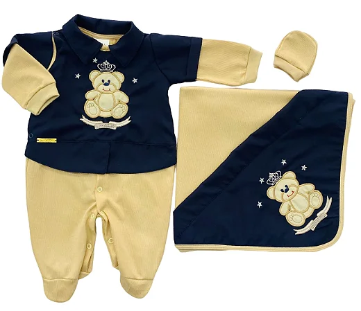 Kit Saída de Maternidade Ursinho Rei: Conforto e Realeza para o Seu Pequeno em 3 Peças