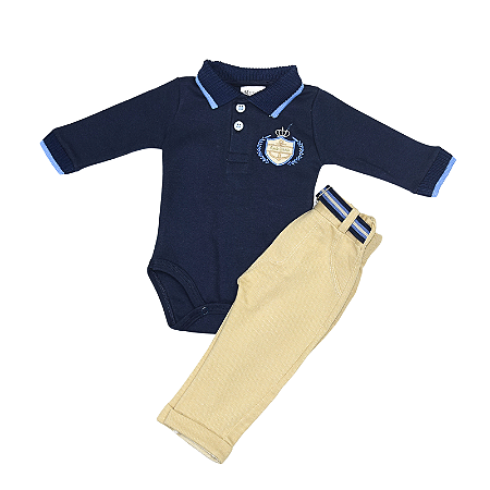 Conjunto Body Bordado e Calça com Cinto - Elegância e Conforto para o Seu Bebê - Azul Marinho