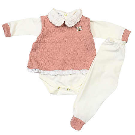 Conjunto de Pagão Feminino 3 Peças – Vestidinho em Tricô + Body e Mijão em Malha