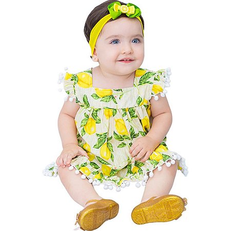 Vestido Bebê Infantil Estampado Macio Confortável 100% Algodão 2 Meses a 6 Anos Limão
