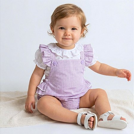 Body Jardineira com Blusinha Branca 2 Peças Bebê 100% Algodão 2 a 18 Meses Jade