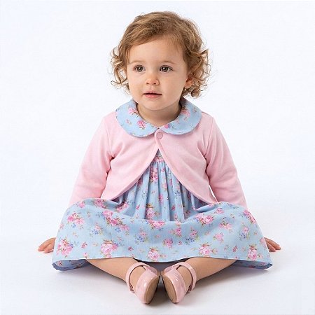 Vestido de Bebê Florido com Bolero 100% Algodão Maya 2 Meses até 4 Anos