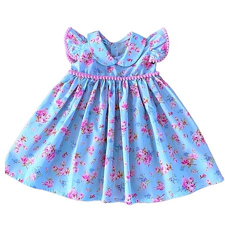 Vestido de Bebê Menina Floral Luxo 100% Algodão 2 Meses até 6 Anos Maya