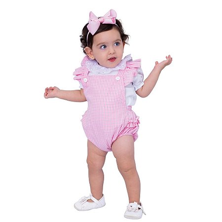 Body Jardineira Bebê Menina 2 Peças Luxo 100% Algodão - Betina