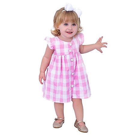 Vestido de Bebê Menina Luxo 100% Algodão Xadrez 2 Meses a 6 Anos Maria Clara