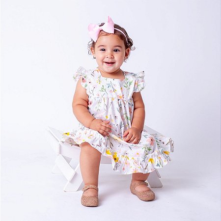 Vestido Bebê Menina Infantil Festa Florido 100% Algodão Manga Curta 2 Meses até 6 Anos - Malu