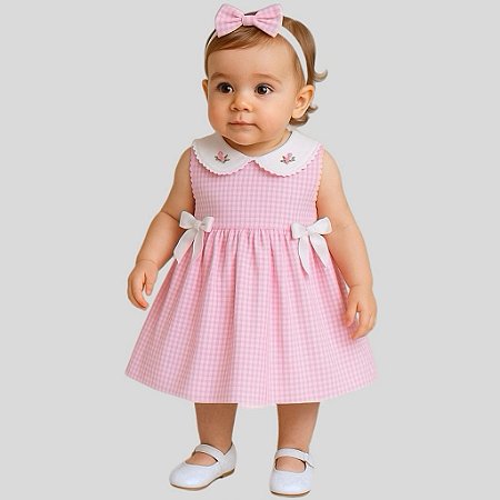 Vestido Bebê Infantil Menina Mundo Nina Macio Confortável Luxo Festa 2 Peças 100%Algodão 2 Meses a 8 Anos