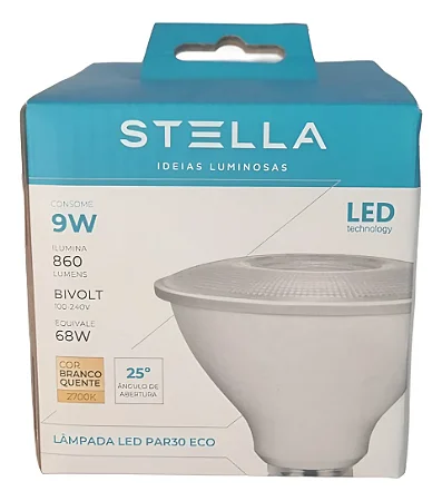 Lâmpada Led Stella Par30 E27 Eco 9w Biv 2700k Sth9030/27 Branco Quente
