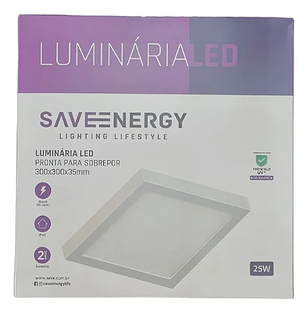 Plafon De Sobrepor 30x30 25w Saveenergy Bivolt 3000k/4000k/6500k