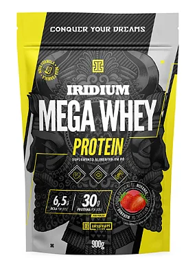 whey protein mega 900g iridium morango