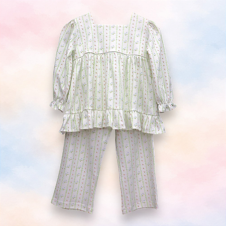 Pijama Gola Quadrada Blusa e Calça - Faixa com Flores