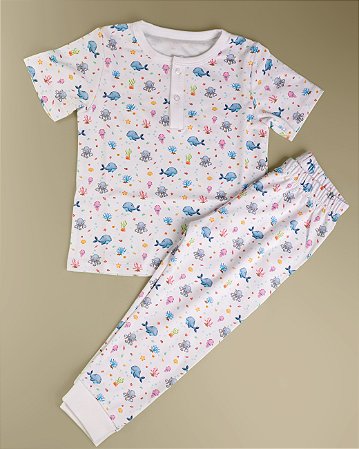 Pijama Blusa e Calça MC - Animais Marinhos Menina