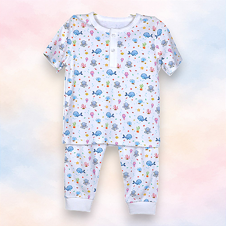 Pijama Blusa e Calça MC - Animais Marinhos Menina